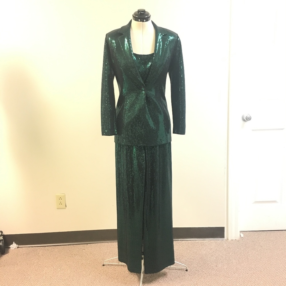 St. John Couture Green Paillette Knit Pantsuit